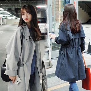 Gathered-waist Loose-fit Long Tweed Coat