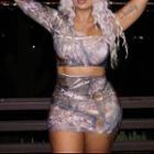 Set: Long-sleeve One-shoulder Printed Crop Top + Mini Pencil Skirt