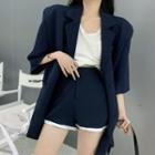 Elbow-sleeve Double-breasted Blazer / Contrast Trim Shorts