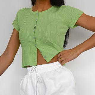 Ribbed Short-sleeve Cropped Cardigan