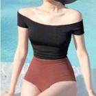 Short-sleeve Two-tone Swimsuit