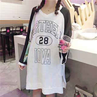 Lettering Raglan Long Sleeve Chiffon T-shirt