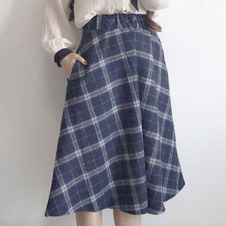 Elastic Waist Plaid A-line Skirt