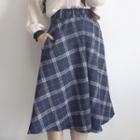 Elastic Waist Plaid A-line Skirt