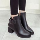 Buckled Block Heel Pointy Boots