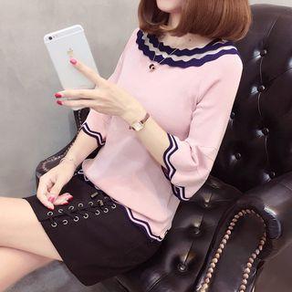 3/4-sleeve Scallop Trim Sweater