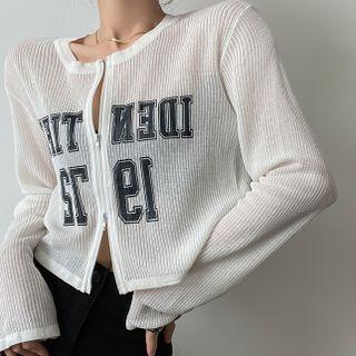 Lettering Zipped Knit Top