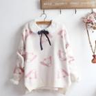 Lace Collar Blouse / Dog Pattern Sweater / Set