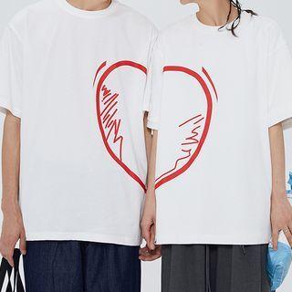 Couple Matching Heart Print Oversized Tee