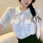 Short-sleeve Pocketed Button-up Top White - One Size