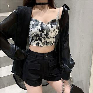 Plain Loose-fit Blouse / Sleeveless Crop Top / Shorts
