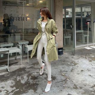 Drawstring-waist Hooded Longline Field Coat