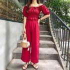 Set: Chiffon Short-sleeve Top + Wide-leg Pants