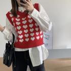 Heart Jacquard Knit Vest / Long-sleeve Top