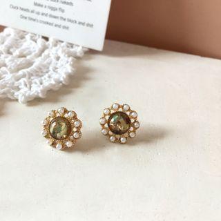 Resin Faux Pearl Earring 1 Pair - Gold & White - One Size