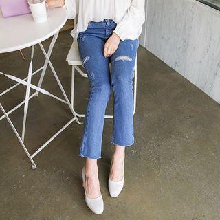 Slit-knee Semi Boot-cut Jeans