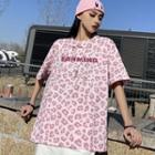 Short Sleeve Lettering Leopard T-shirt