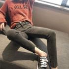 Chinese Character Sweater / Lace-up Skinny Jeans