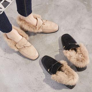 Faux Fur Trim Faux Suede Loafers