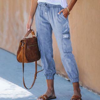 Washed Drawstring Cropped Jogger Jeans