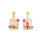 Fashion And Elegant Plated Gold Canary Bird Cage Enamel Earrings With Imitation Pearls Golden - One Size