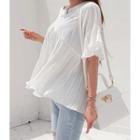 Bell-cuff Pleated-panel Blouse