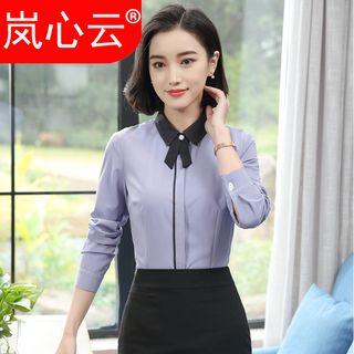 Contrast Collar Long-sleeve Shirt / Set: Contrast Collar Long-sleeve Shirt + Dress Pants / Skirt