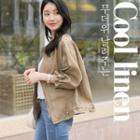 Drawstring Linen Zip-up Jacket