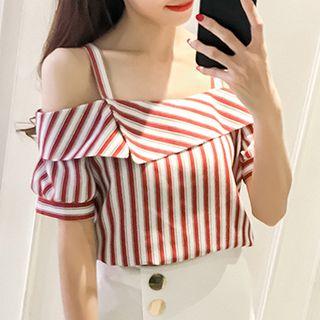 Short-sleeve Striped Off Shoulder Top