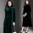 Turtle Neck Velvet Loose-fit A-line Dress