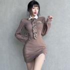Lettering Polo-neck Sweatshirt Dress