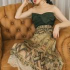 Long-sleeve Mesh Top / Maxi Floral A-line Skirt