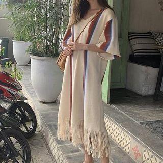 Short-sleeve Fringed Color Block Dress