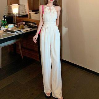 Sleeveless Frill Trim Wide Leg Jumpsuit