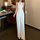 Sleeveless Frill Trim Wide Leg Jumpsuit