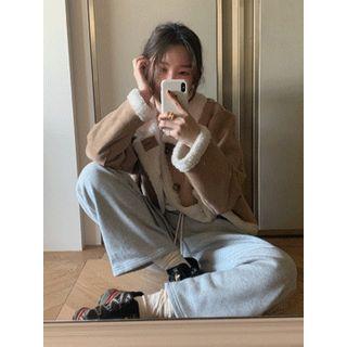 Wide-collar Faux-shearling Wool Blend Jacket