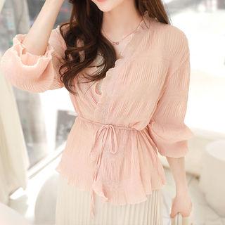Lettuce-edge Crinkled Robe Cardigan