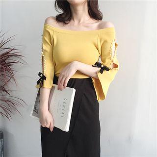 Off-shoulder 3/4-sleeve Knit Sweater