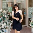 Short-sleeve Mock Two-piece Asymmetrical Sheath Dress