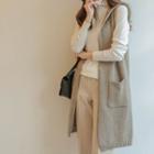 Hooded Open-front Wool Blend Long Knit Vest