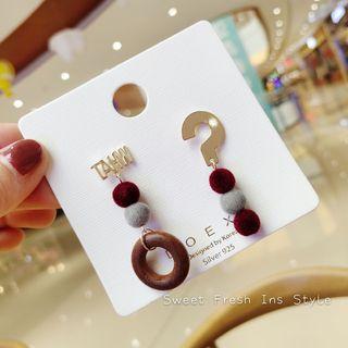 Non-matching Pom Pom Drop Earring 1 Pair - As Shown In Figure - One Size