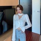 Choker-neck Twist Cropped T-shirt