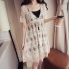 Set: Short-sleeve Lace Midi Dress + Spaghetti Strap Mini Dress