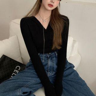 Hooded Plain Knit Top