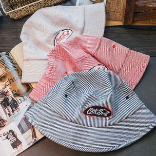 Embroidered Lettering Bucket Hat C4902 - Stripes - Red - One Size