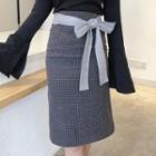 Bow Plaid Midi Skirt
