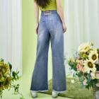 Floral Embroidered Slit-hem Wide-leg Jeans
