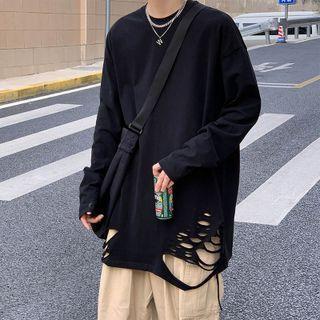 Distressed Oversized Long Sleeve Top