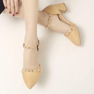 Studded Pointy-toe Block-heel Pumps