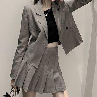 Houndstooth Blazer / Pleated Mini Skirt